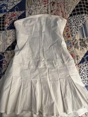 White Strapless Pleated Mini Dress